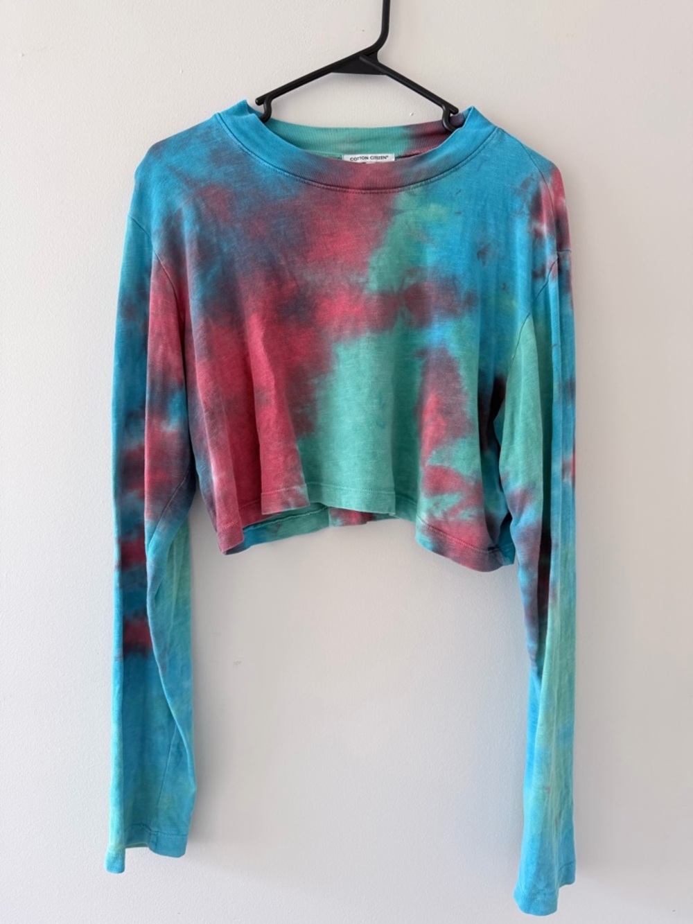 Cotton Citizen Cropped Tie-Dye Long Sleeve Top - Blue, Green, Pink